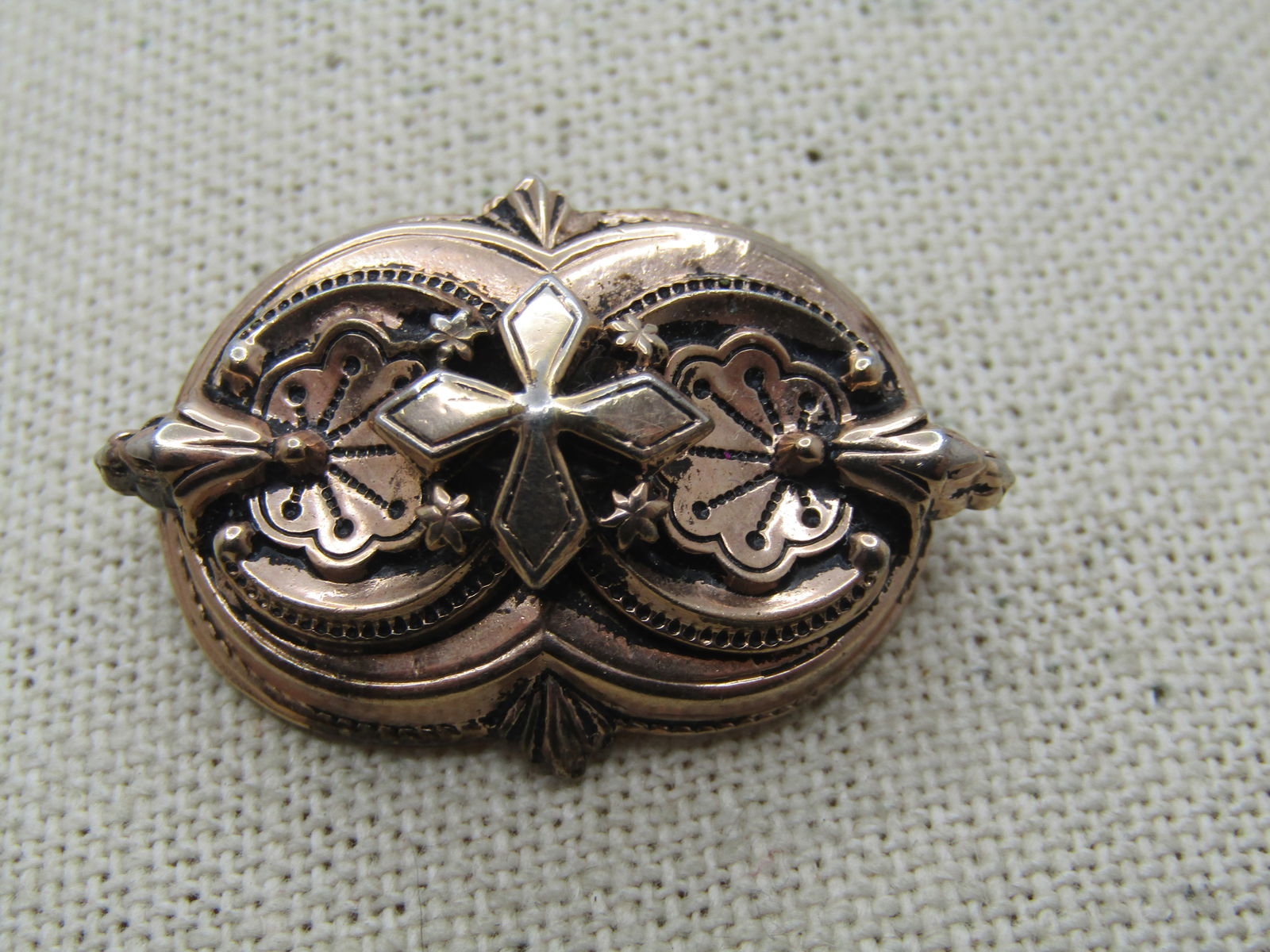 Vintage Ornate Cross & Floral Overlay Brooch, 1930's-1940's (1 of 6)