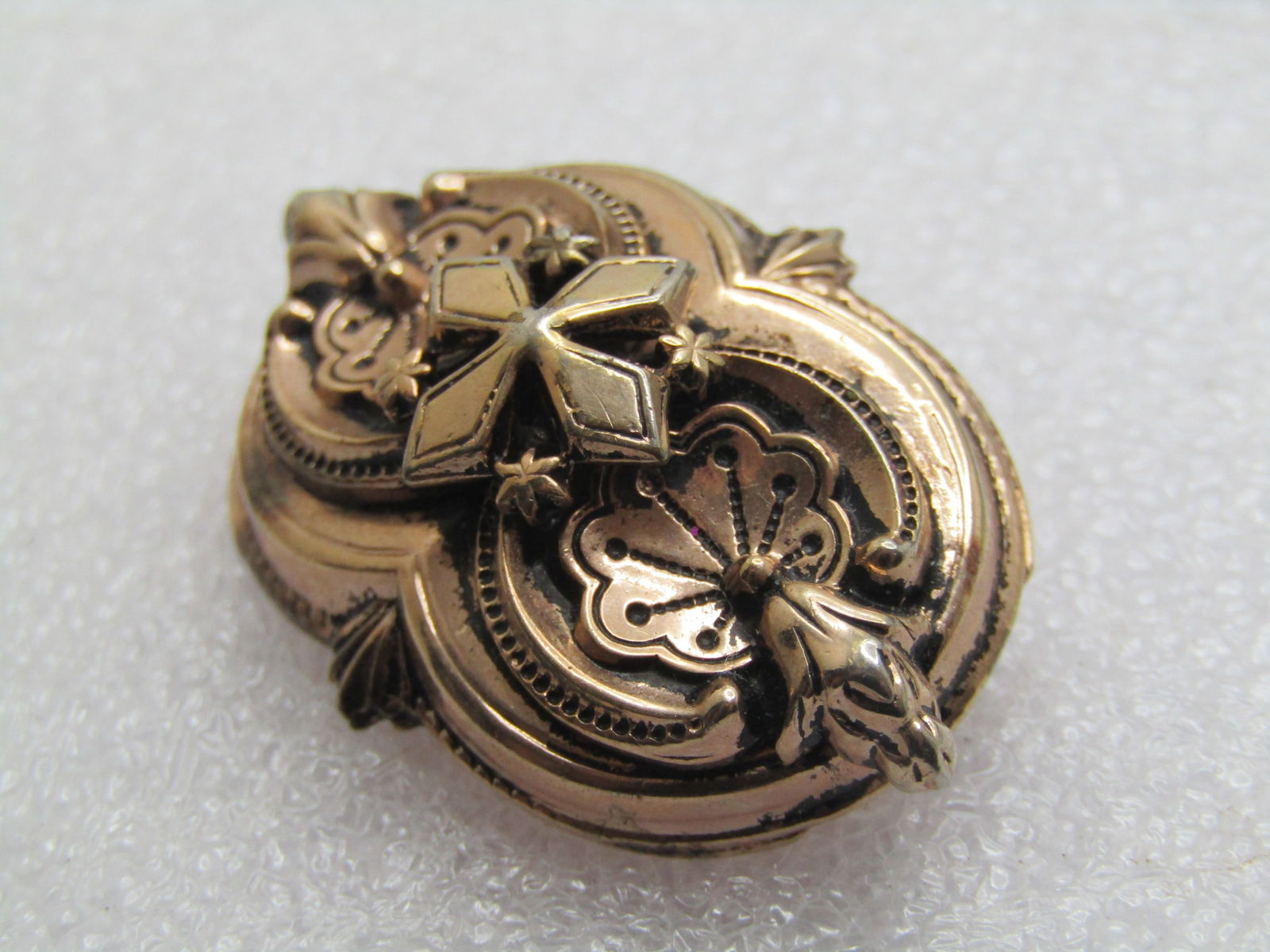 Vintage Ornate Cross & Floral Overlay Brooch, 1930's-1940's - 6