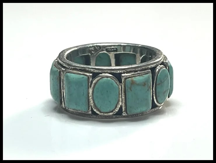 Estate Sterling Silver Turquoise Eternity Band - 2