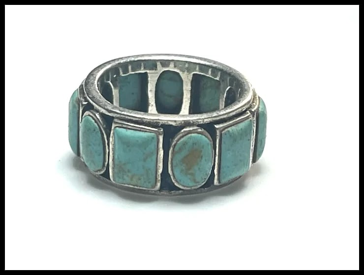 Estate Sterling Silver Turquoise Eternity Band - 4