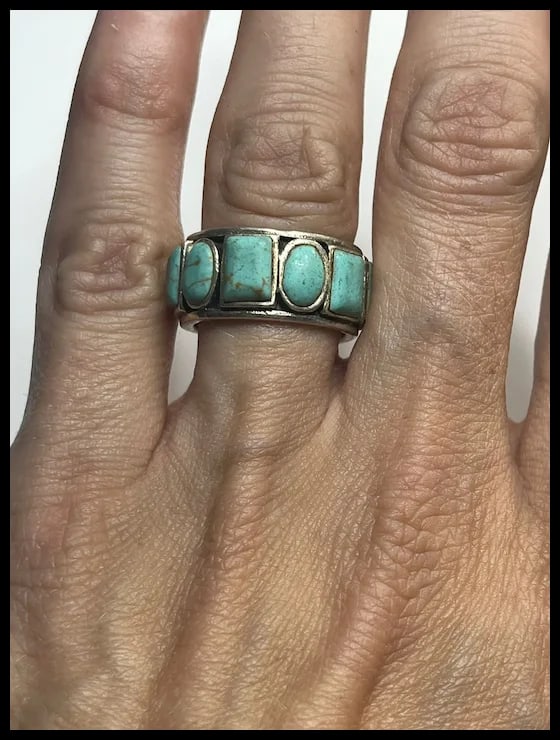 Estate Sterling Silver Turquoise Eternity Band - 5