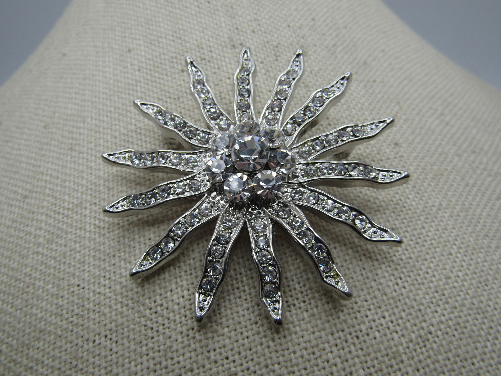 Vintage Clear Rhinestone Starburst or Sun Brooch, 1960's-1970's (1 of 6)