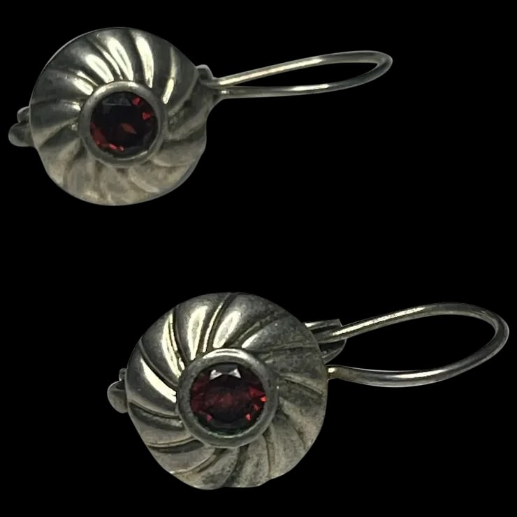 Vintage Sterling Silver and Garnet Drop Earrings (1 of 7)