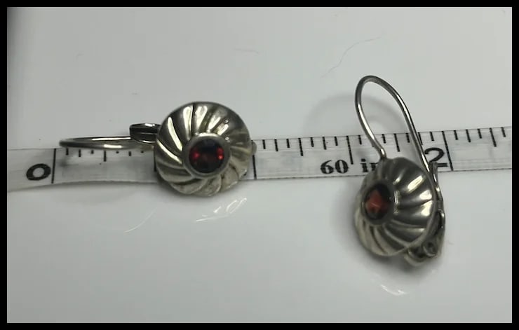 Vintage Sterling Silver and Garnet Drop Earrings - 6
