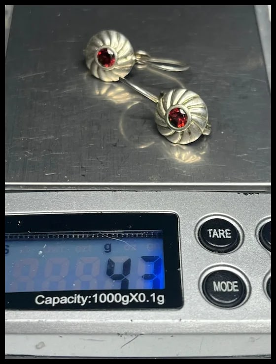 Vintage Sterling Silver and Garnet Drop Earrings - 7