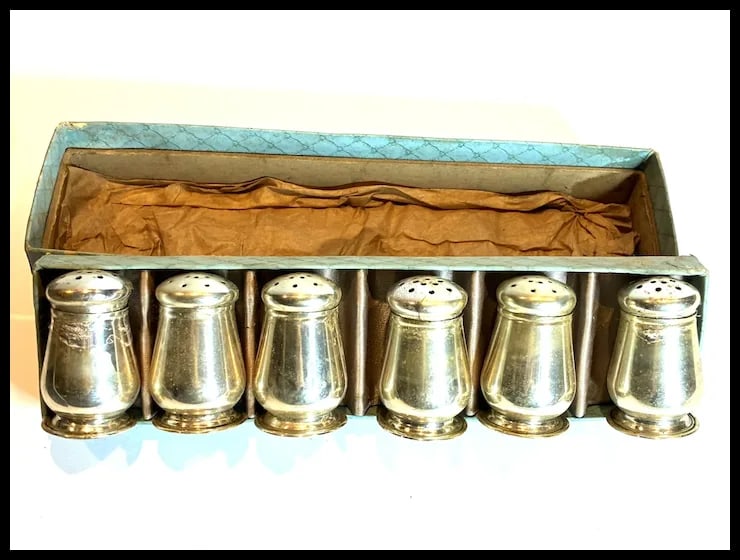 Vintage TWR Sterling Silver Mini Salt and Pepper Shakers in Original Presentation Box - 2