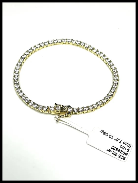 Estate Sterling Silver Heavy Gold Plated Tennis Bracelet - 3