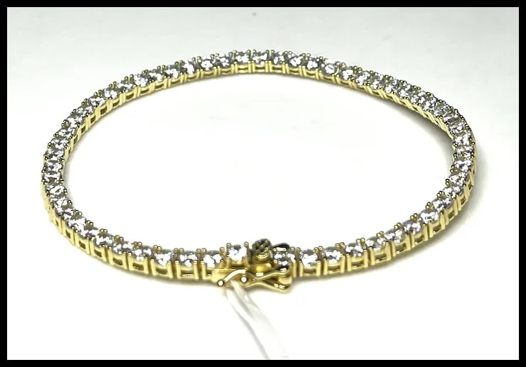 Estate Sterling Silver Heavy Gold Plated Tennis Bracelet - 4