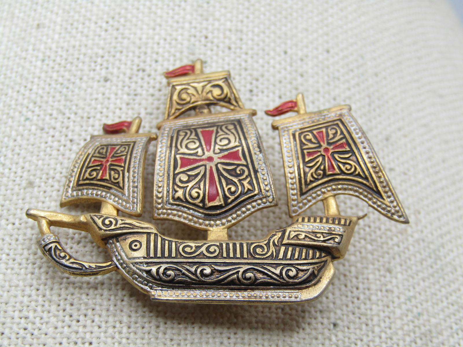 Vintage Damascene Sailing Shipping Brooch, 1960's, Spain (1 of 5)