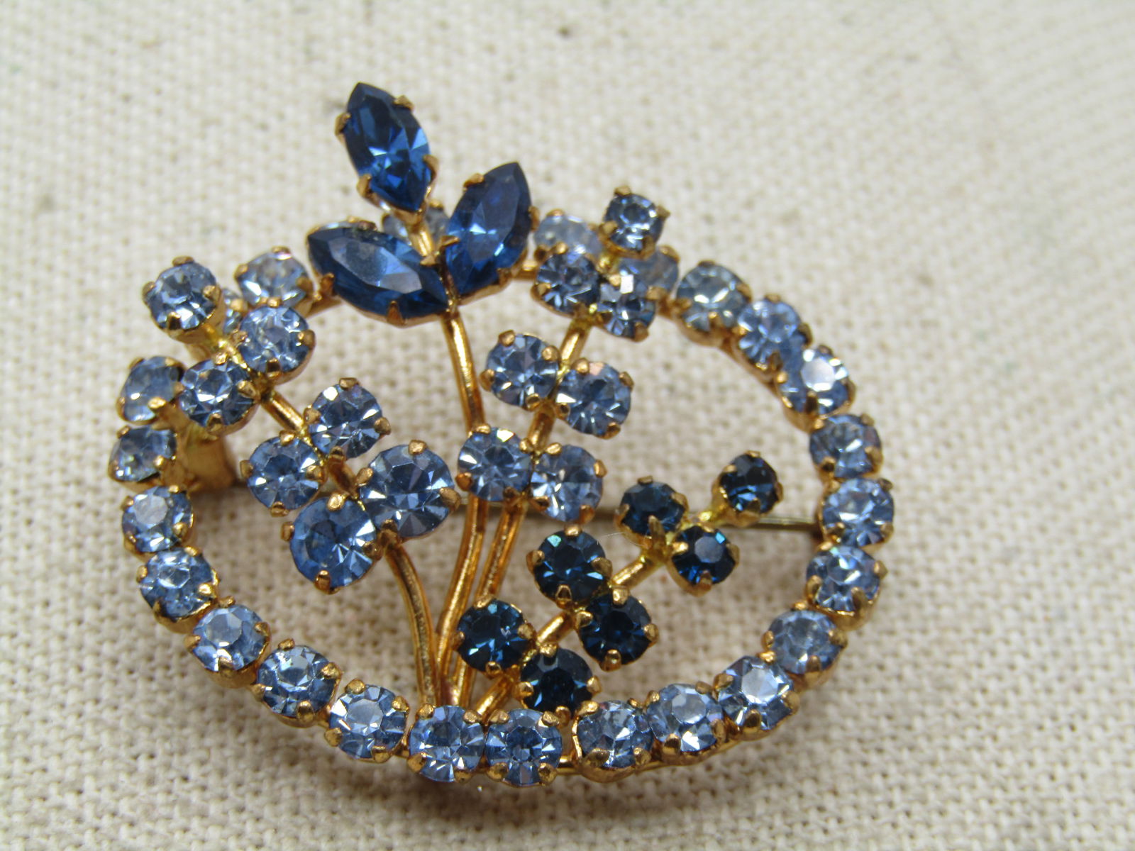 Vintage Blue Rhinestone Floral Brooch, 1960's (1 of 5)