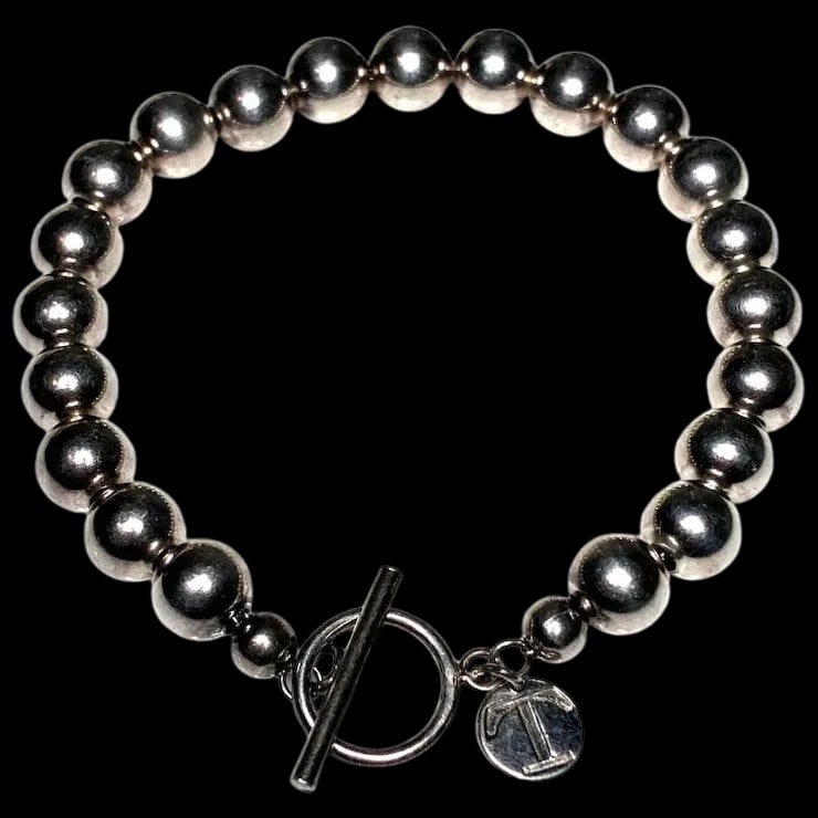Estate Sterling Silver Ball Bead Bracelet With Toggle Closure Signed T (1 of 6)