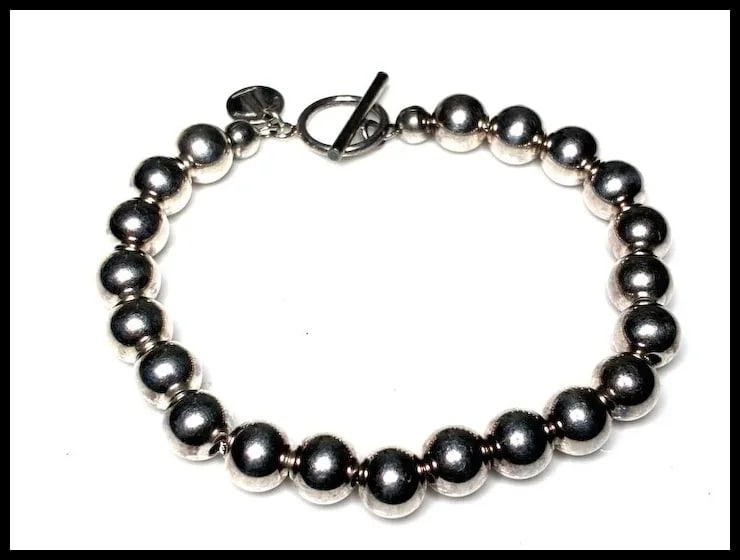 Estate Sterling Silver Ball Bead Bracelet With Toggle Closure Signed T - 4