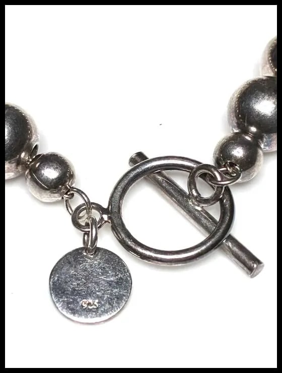 Estate Sterling Silver Ball Bead Bracelet With Toggle Closure Signed T - 6