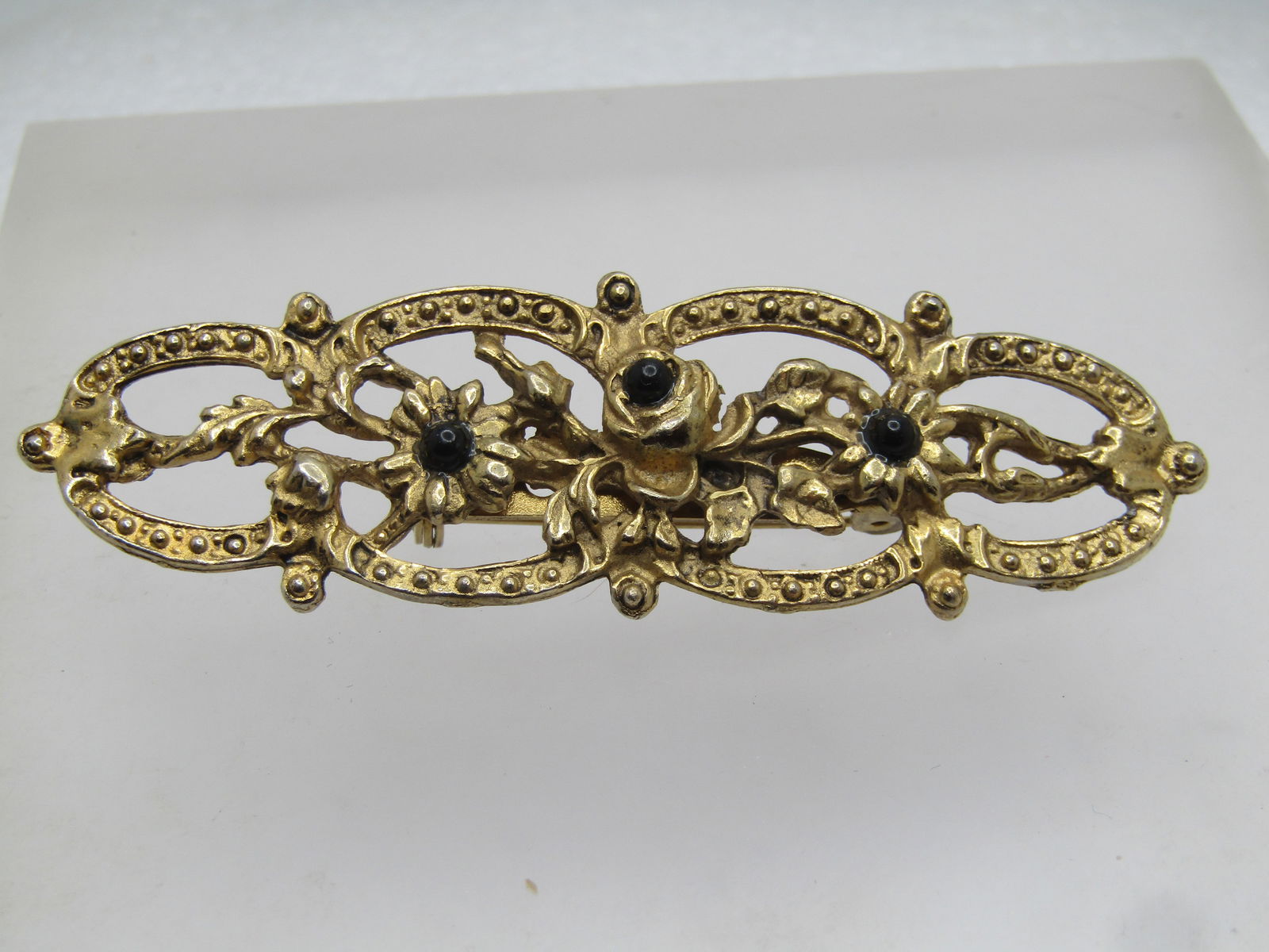 Vintage Open Rose Brooch, Black Beads, 1960's-1970's (1 of 4)