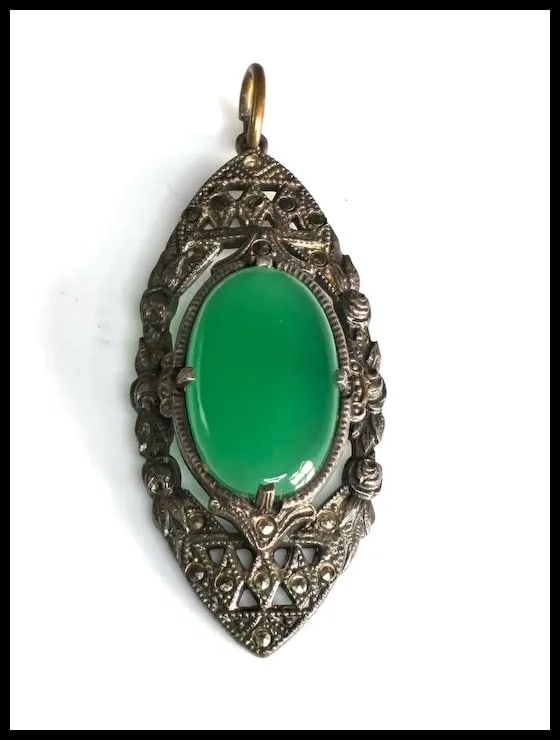 Vintage Art Deco Sterling Silver Marcasite Filigree Pendent - 2