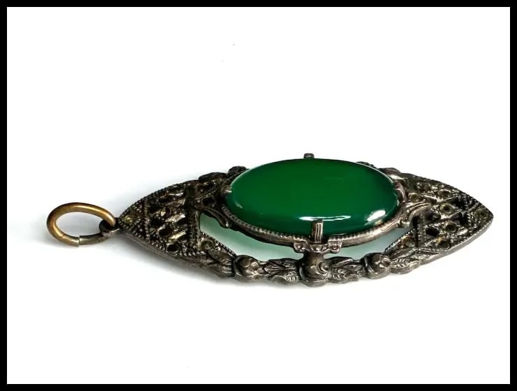 Vintage Art Deco Sterling Silver Marcasite Filigree Pendent - 4