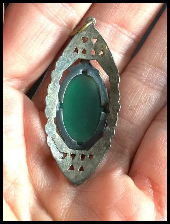 Vintage Art Deco Sterling Silver Marcasite Filigree Pendent - 5