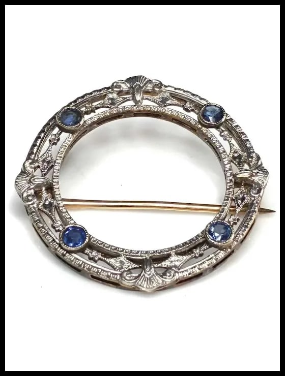 Antique 14k White Gold Art Deco Sapphire Brooch - 3