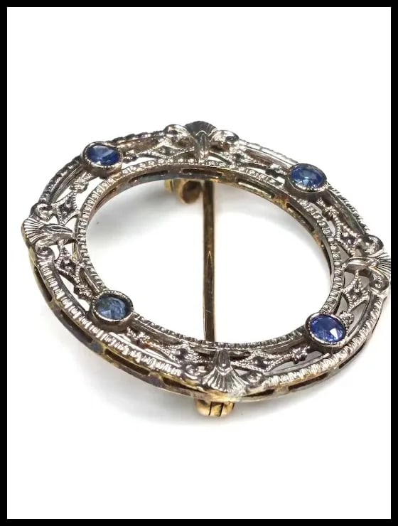 Antique 14k White Gold Art Deco Sapphire Brooch - 4