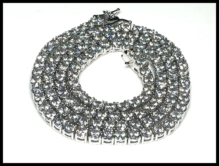 Estate Sterling Silver White Gold Plated Heavy 20" Tennis Necklace - 2