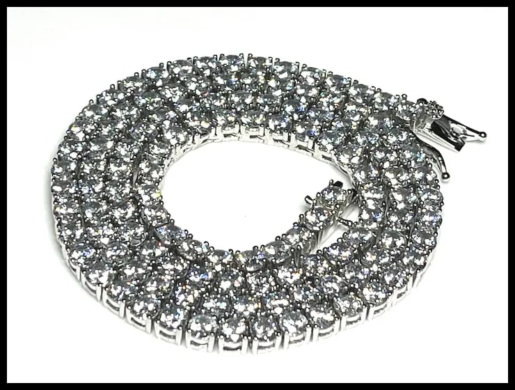 Estate Sterling Silver White Gold Plated Heavy 20" Tennis Necklace - 3