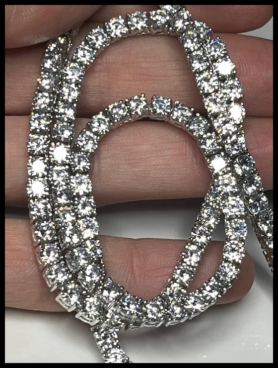 Estate Sterling Silver White Gold Plated Heavy 20" Tennis Necklace - 6