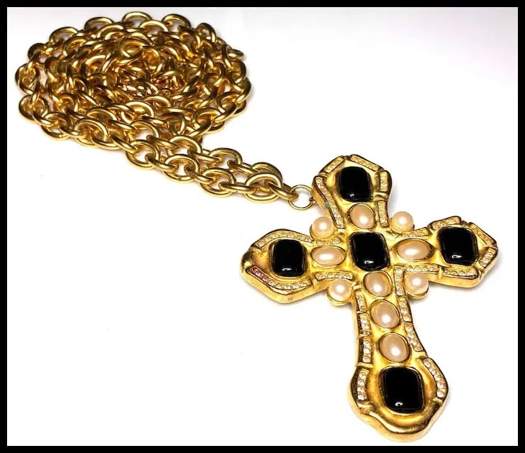 Vintage Ivana Trump Jeweled Cross Pendant Necklace - 2