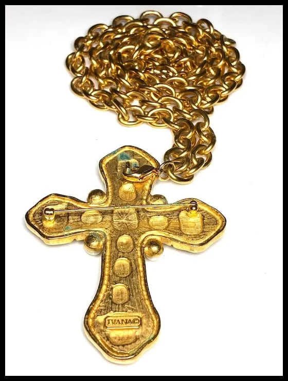 Vintage Ivana Trump Jeweled Cross Pendant Necklace - 5