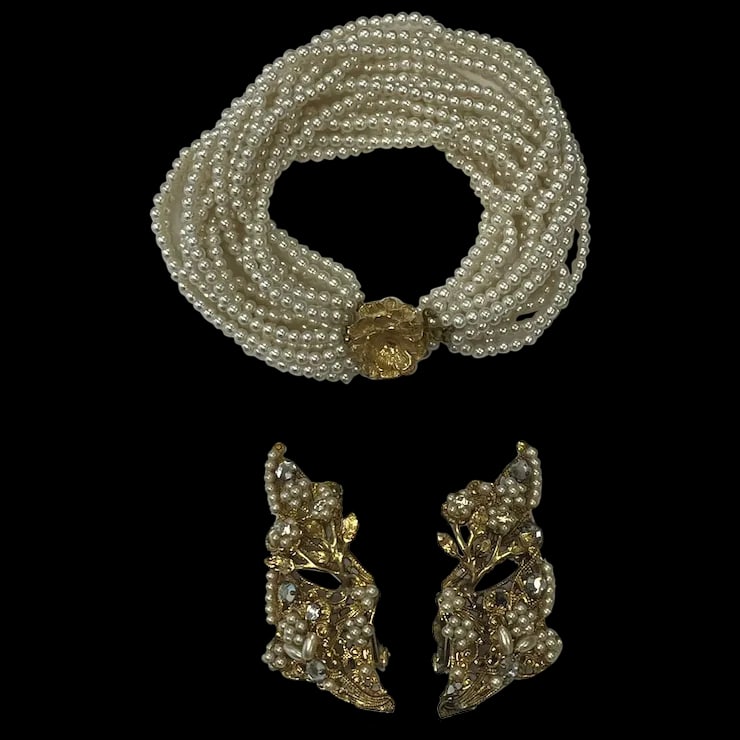 Vintage Multi Strand Bracelet and Statement Earring Set (1 of 11)