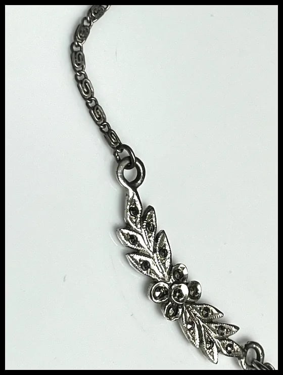 Vintage Art Deco Sterling Silver Marcasite Fancy Link Necklace - 6