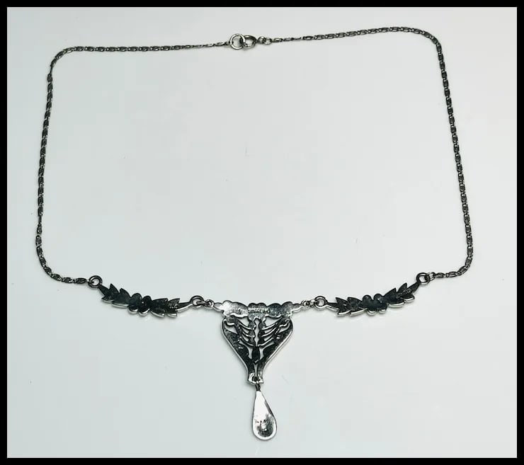 Vintage Art Deco Sterling Silver Marcasite Fancy Link Necklace - 7