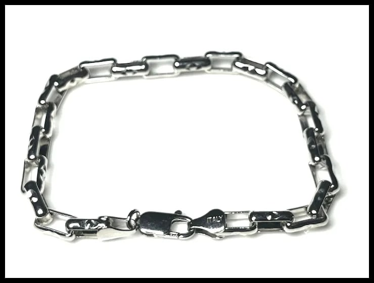 Estate Collier Chain Link Sterling Silvery GM ITALY Bracelet - 4