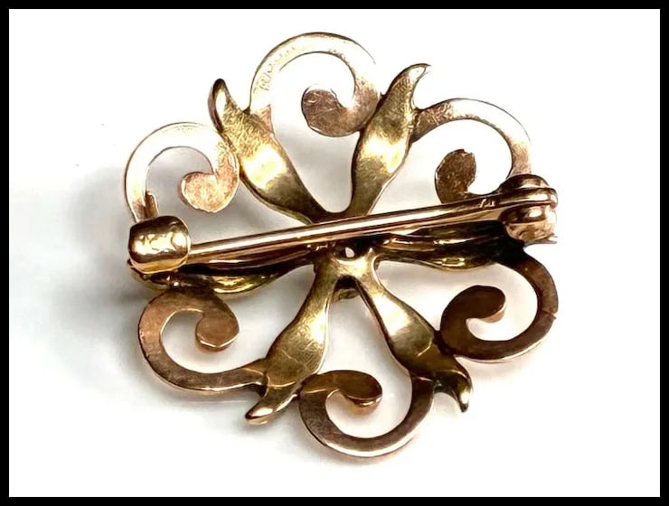 Victorian 10k Gold Diamond Seed Pearl Brooch - 5