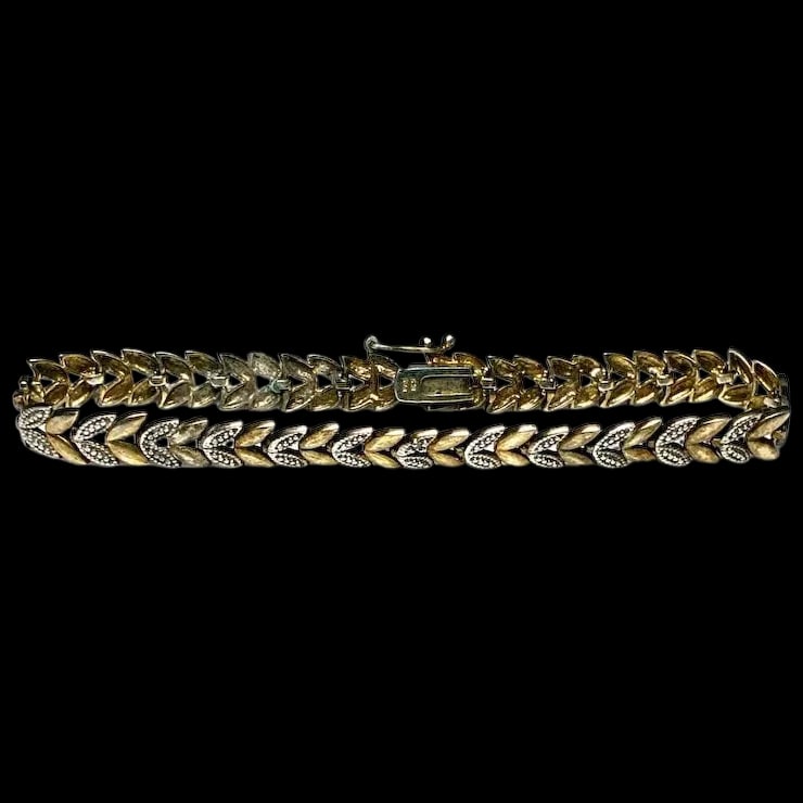 Vintage Sterling Silver Two Tone Leaf Tennis Bracelet (1 of 6)