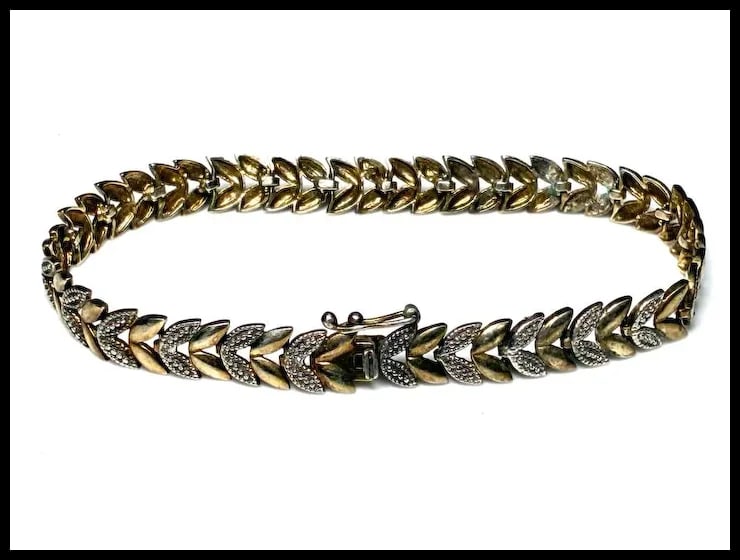 Vintage Sterling Silver Two Tone Leaf Tennis Bracelet - 3