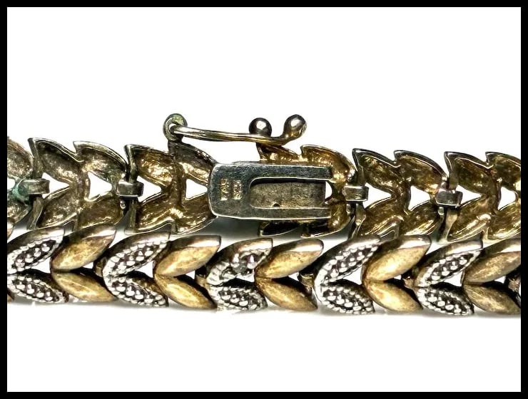 Vintage Sterling Silver Two Tone Leaf Tennis Bracelet - 4