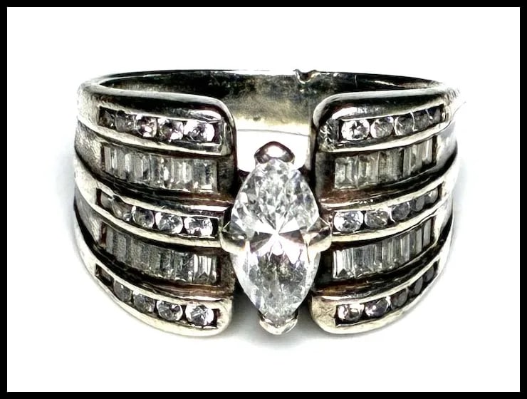 Estate Clyde Duneier Sterling Silver Five Row CZ Engagement Ring - 2