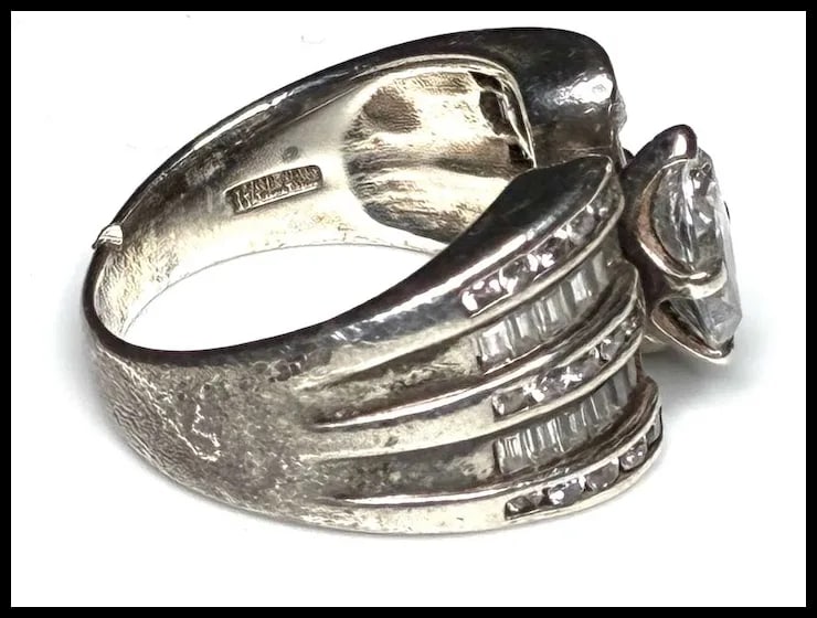 Estate Clyde Duneier Sterling Silver Five Row CZ Engagement Ring - 4