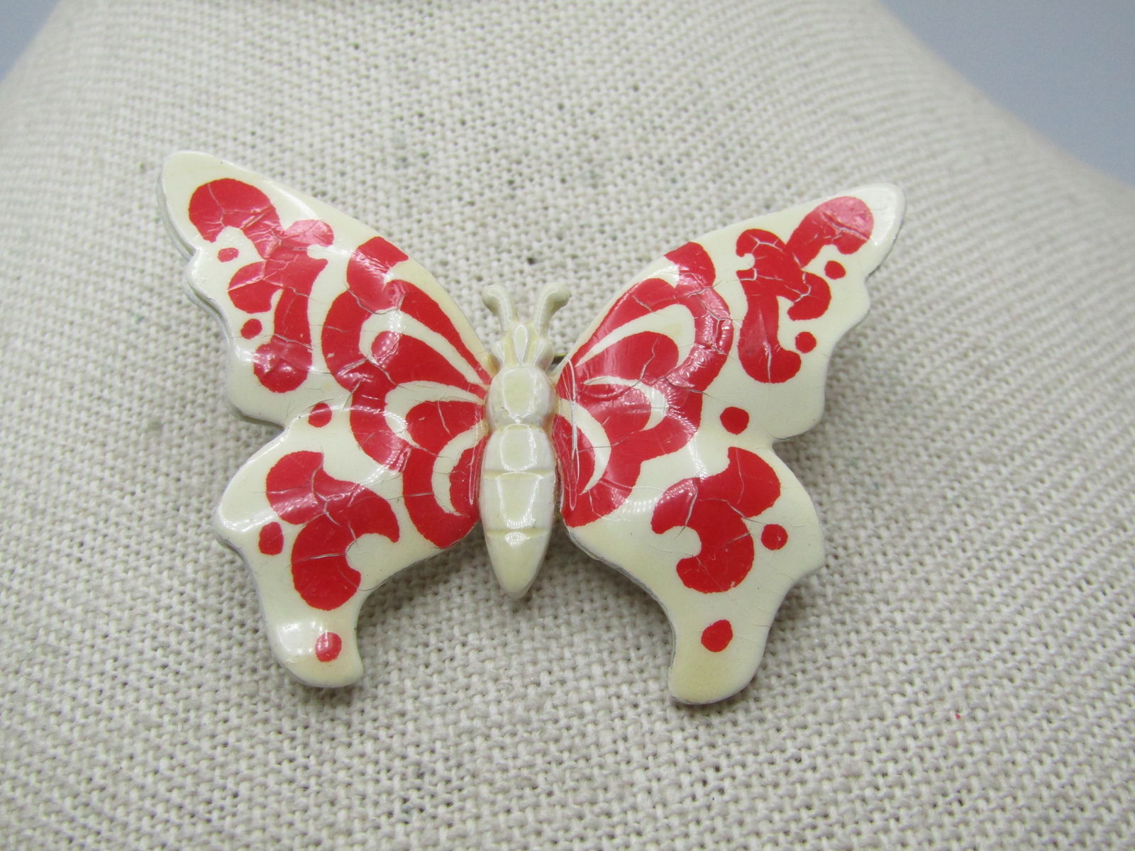 Vintage Enameled Red & White Butterfly Brooch, 1950's-1960's, Germany (1 of 5)