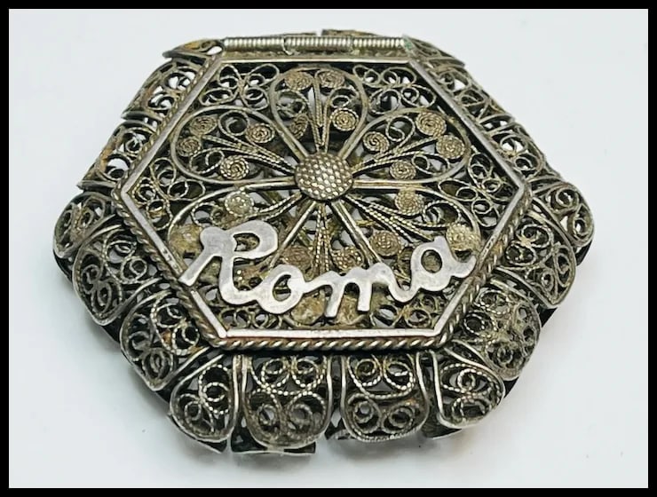 Vintage Silver 800 Roma Italian Filigree Trinket/ Pill Box - 2