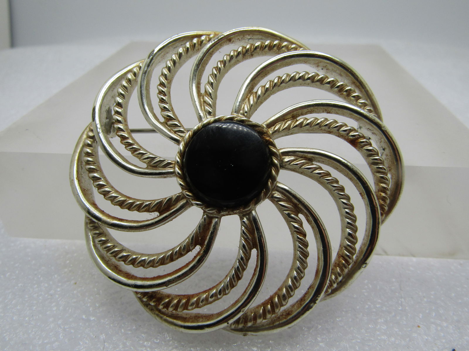 Vintage Spiral Brooch, Black Center, 2.5", 1960's-1970's, Sarah Coventry. (1 of 7)