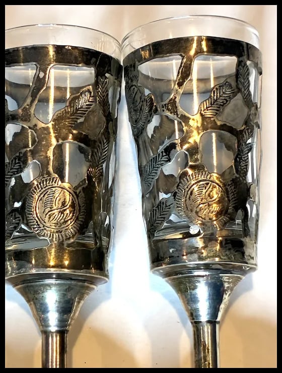Lot of Eight Mexican Glass Lined Sterling Silver Filigree Cordials Glasses - 5