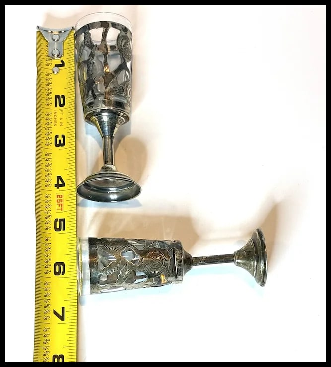 Lot of Eight Mexican Glass Lined Sterling Silver Filigree Cordials Glasses - 6