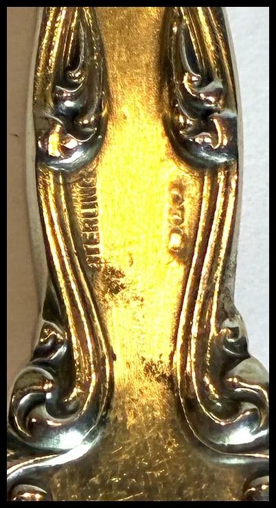 Vintage Ornate Victorian Sterling Silver Gold Washed Fork, Spoons and Knives - 7