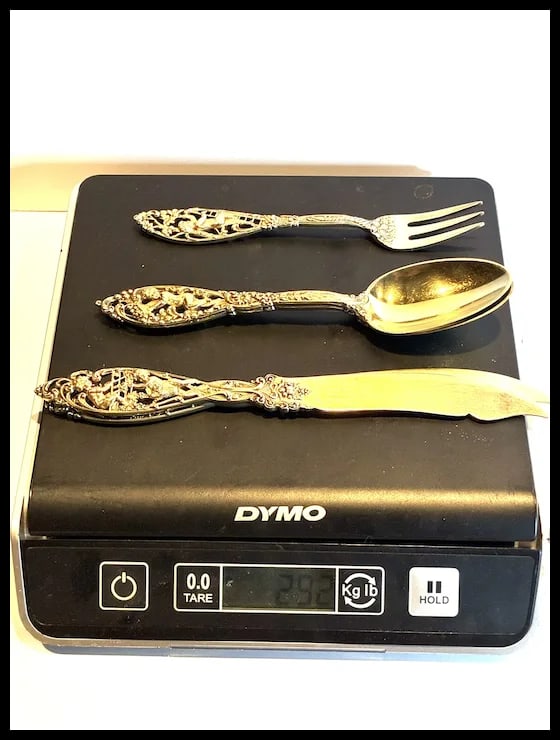 Vintage Ornate Victorian Sterling Silver Gold Washed Fork, Spoons and Knives - 9