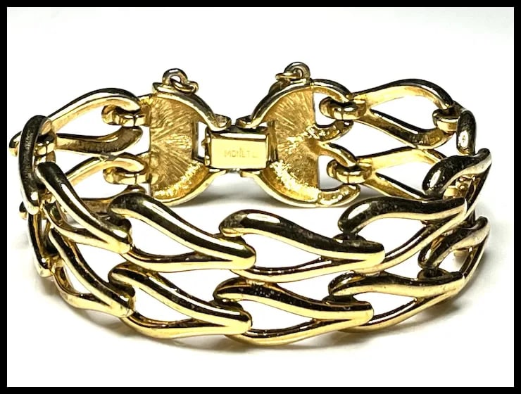 Vintage Monet Costume Jewelry Statement Bracelet with Safety Chain - 2