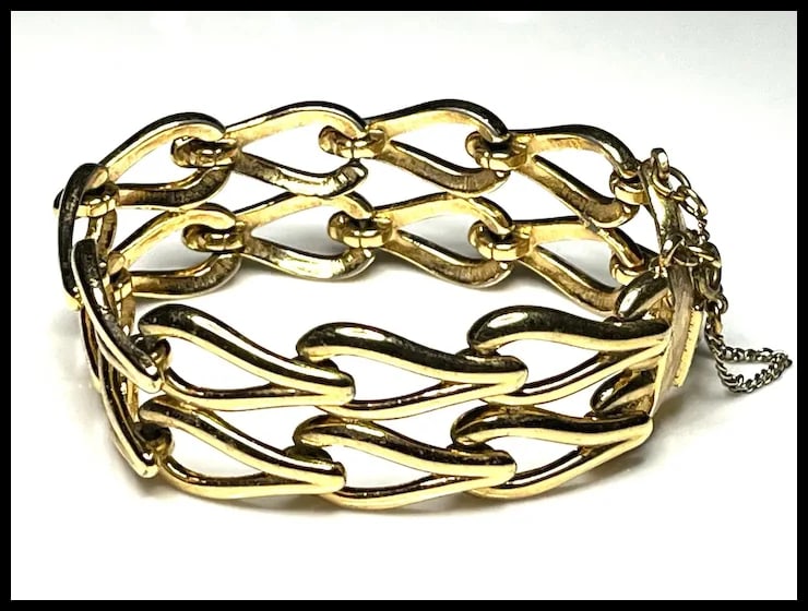 Vintage Monet Costume Jewelry Statement Bracelet with Safety Chain - 3