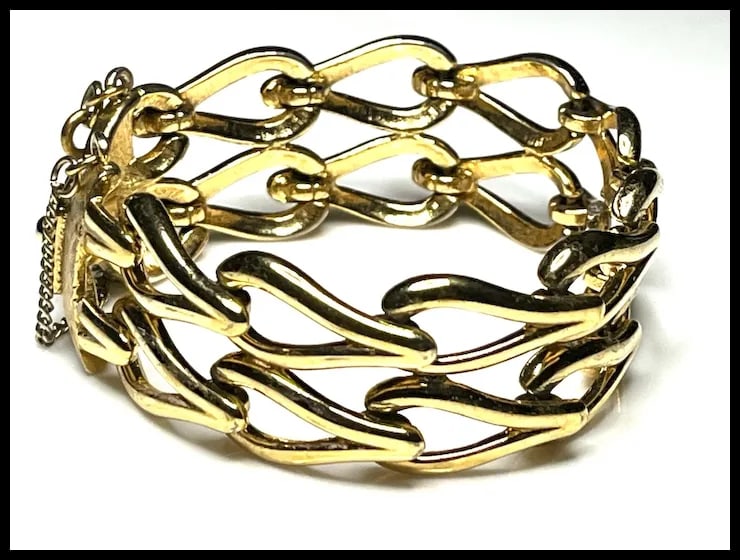 Vintage Monet Costume Jewelry Statement Bracelet with Safety Chain - 4