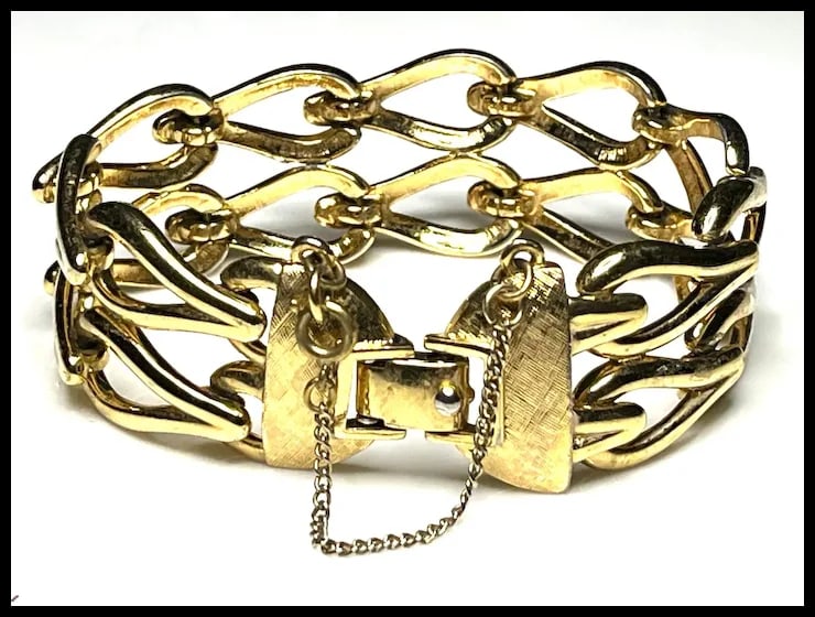 Vintage Monet Costume Jewelry Statement Bracelet with Safety Chain - 5