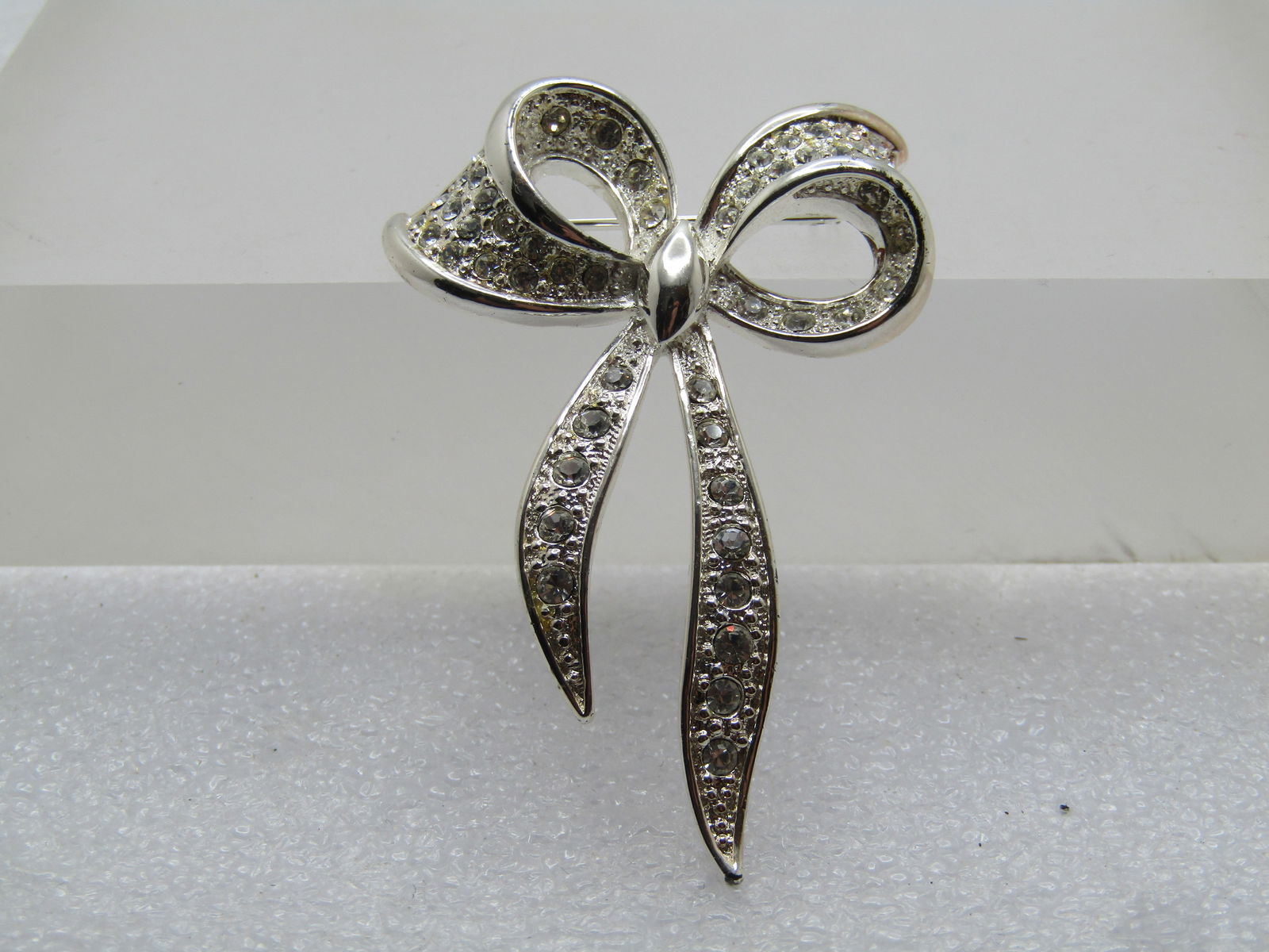 Vintage Rhinestone Bow Brooch, 1980's, 2" (1 of 5)